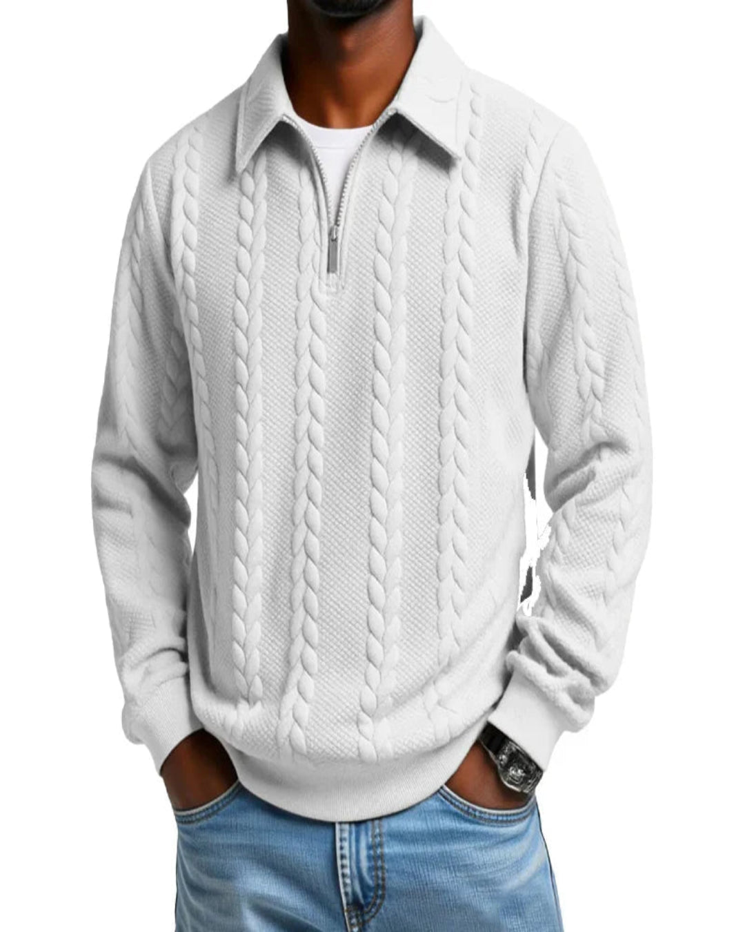 Hugo – Suéter de punto trenzado con media cremallera - Camila Fashions