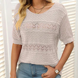 Suéter de crochet con cuello redondo y manga corta