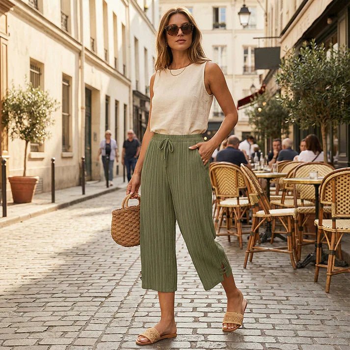 Iria - Pantalón capri acanalado de pierna ancha