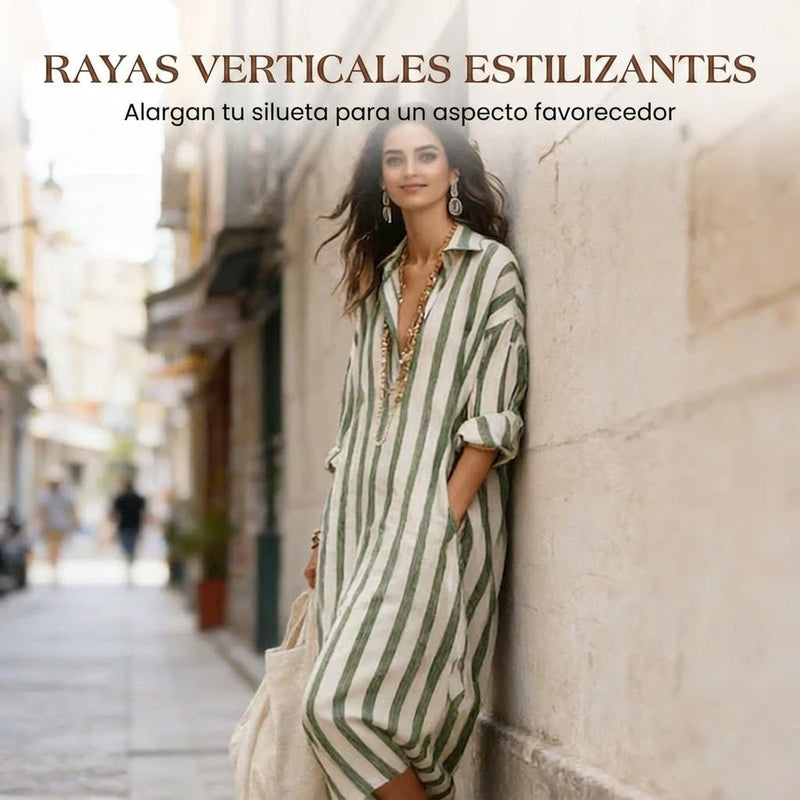 Carlota - Vestido camisero largo de rayas