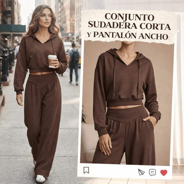 Valeria - Conjunto de sudadera corta y pantalón ancho