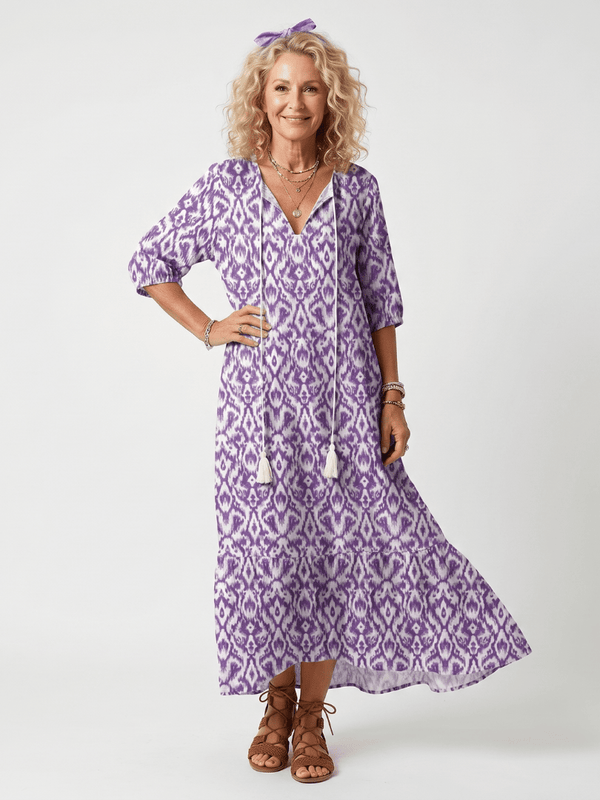 Penelope | Printed Tassel Tie Midi Dress