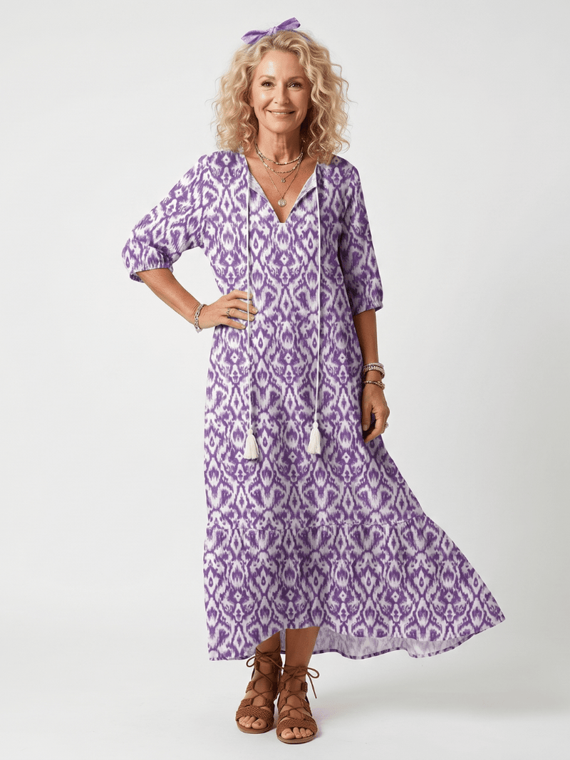 Penelope | Printed Tassel Tie Midi Dress