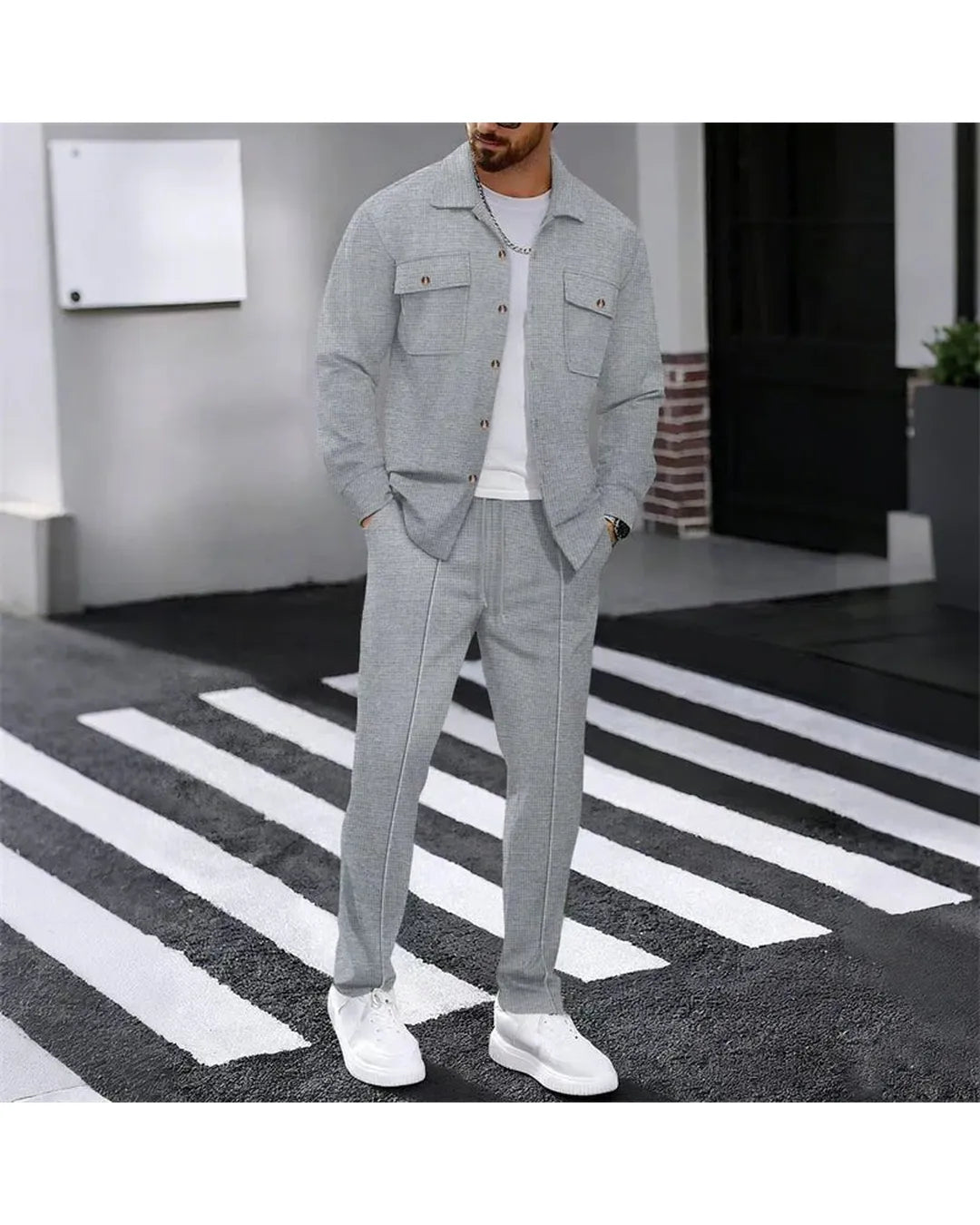 Iván – Conjunto de chaqueta abotonada y pantalón waffle - Camila Fashions