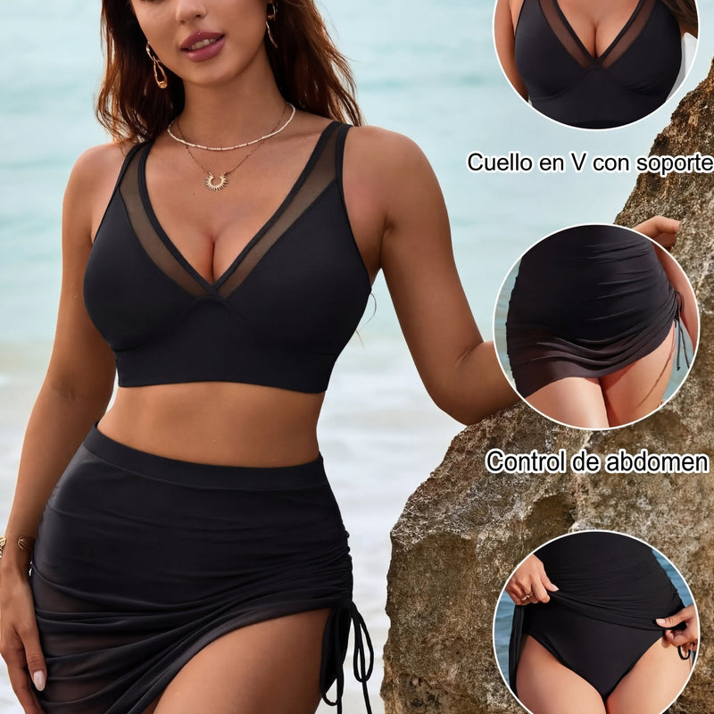 Sara - Bikini con falda de cintura alta y efecto moldeador