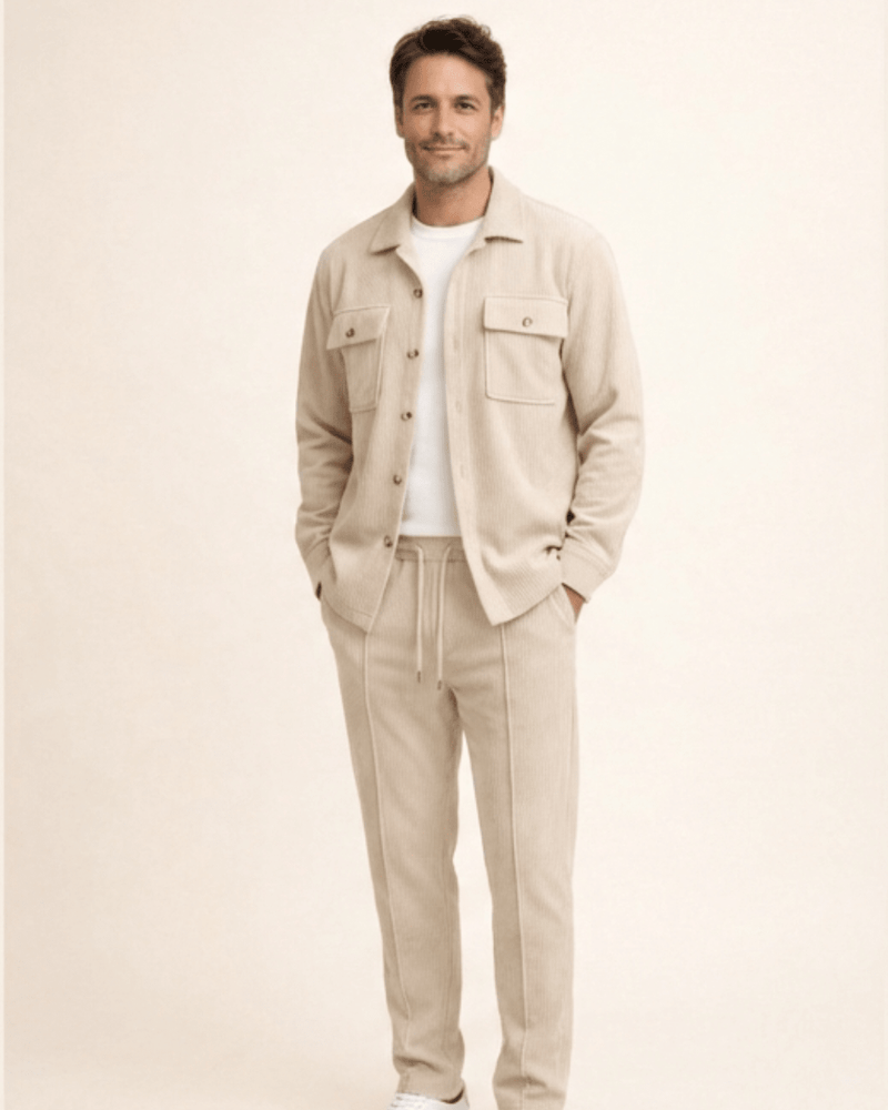 Iván – Button-Up Jacket and Waffle Trousers Set - Camila Fashions