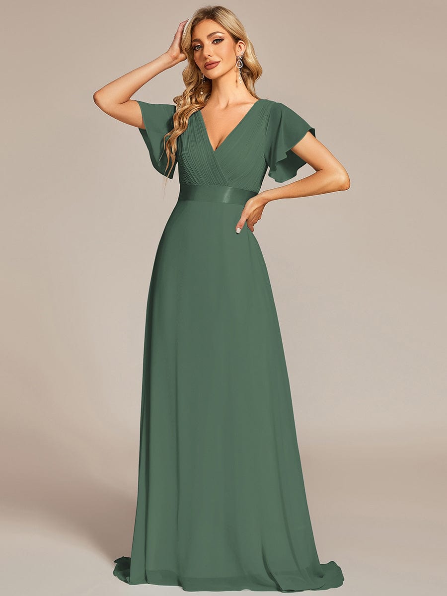 MONICA | Vestido largo de dama de honor con cintura imperio y mangas cortas fluidas