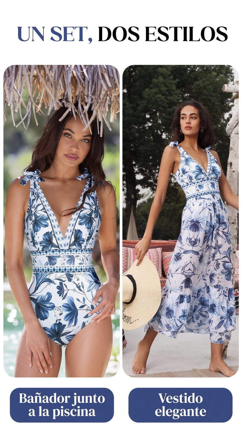 Carla - bañador con estampado y falda