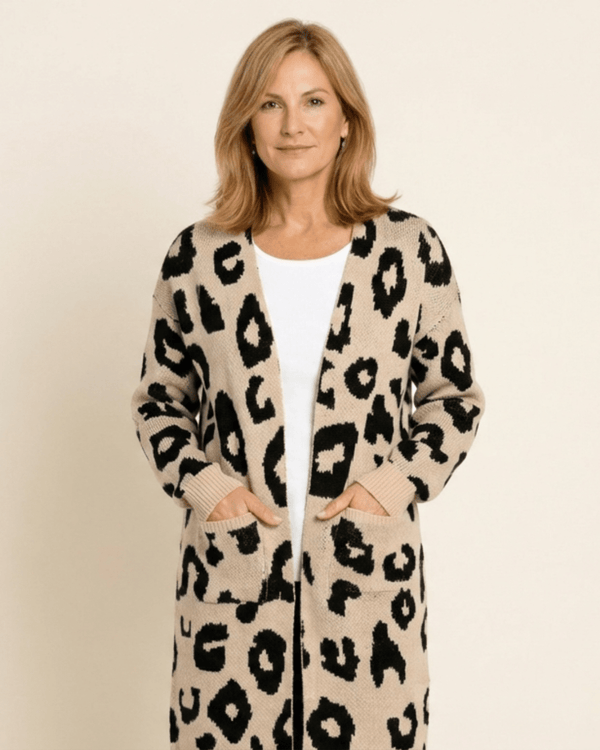 Valeria - Cárdigan largo con estampado de leopardo