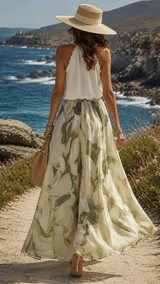 Antibes Set | Ruffled Top & Floral Wide-Leg Trousers