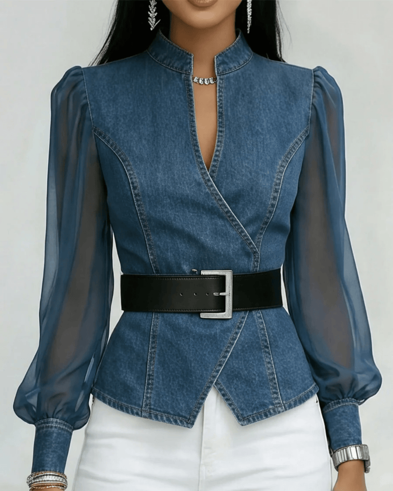 Alexia | Top vaquero con mangas ligeras de chiffon