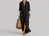 Céline™ | Loose Black Maxi Dress with Buttons