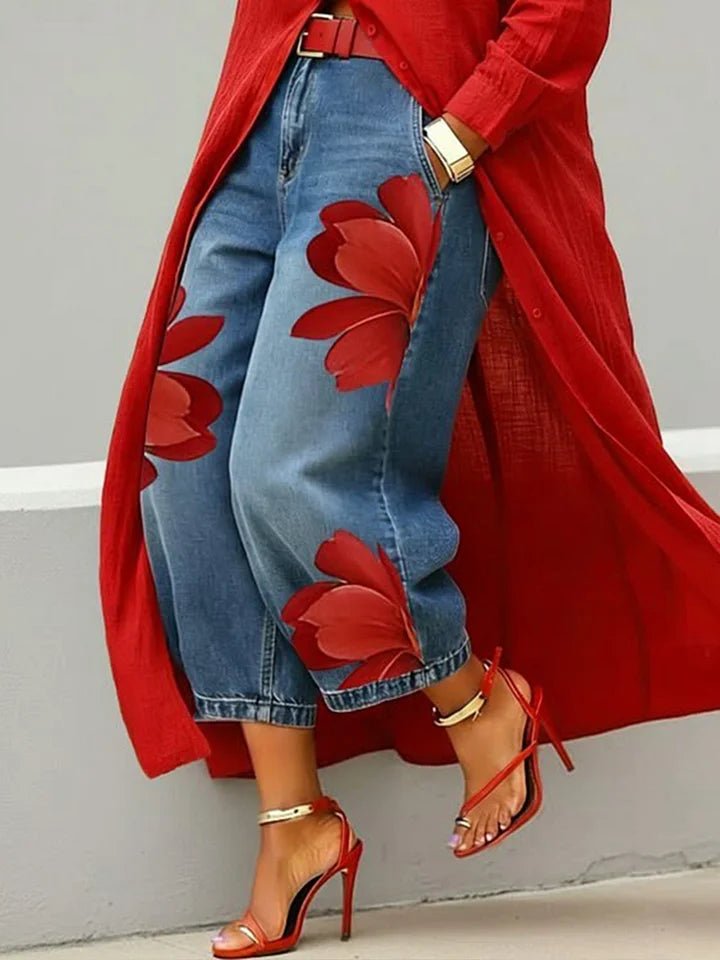 Maria | Conjunto Camisa Larga y Jeans Florales