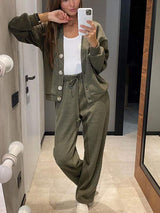 Amelia - Conjunto de cárdigan y pantalón de punto