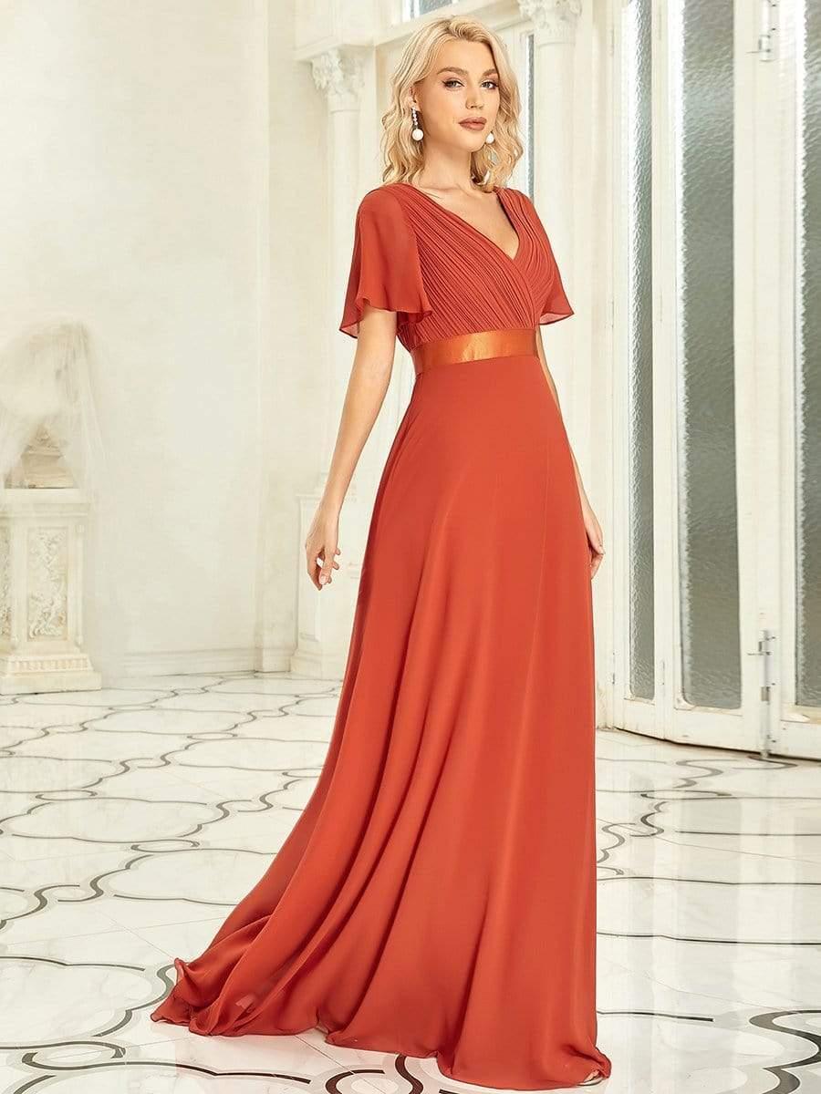 MONICA | Vestido largo de dama de honor con cintura imperio y mangas cortas fluidas