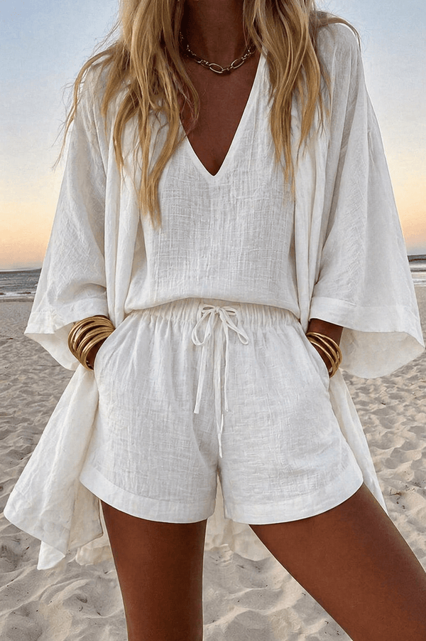 Nice Set | Sleeveless Top, Shorts & Flowing Kimono