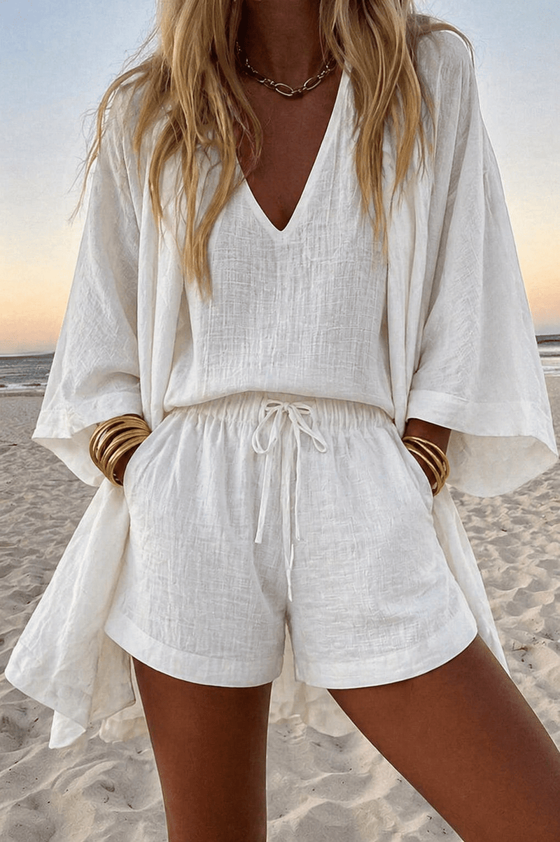 Nice Set | Sleeveless Top, Shorts & Flowing Kimono