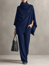 Giana – Conjunto elegante con poncho drapeado y pantalón