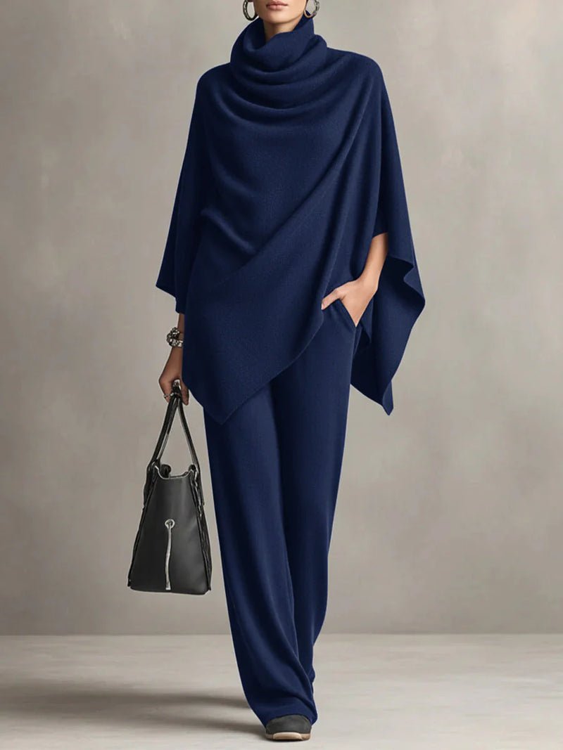 Giana – Conjunto elegante con poncho drapeado y pantalón
