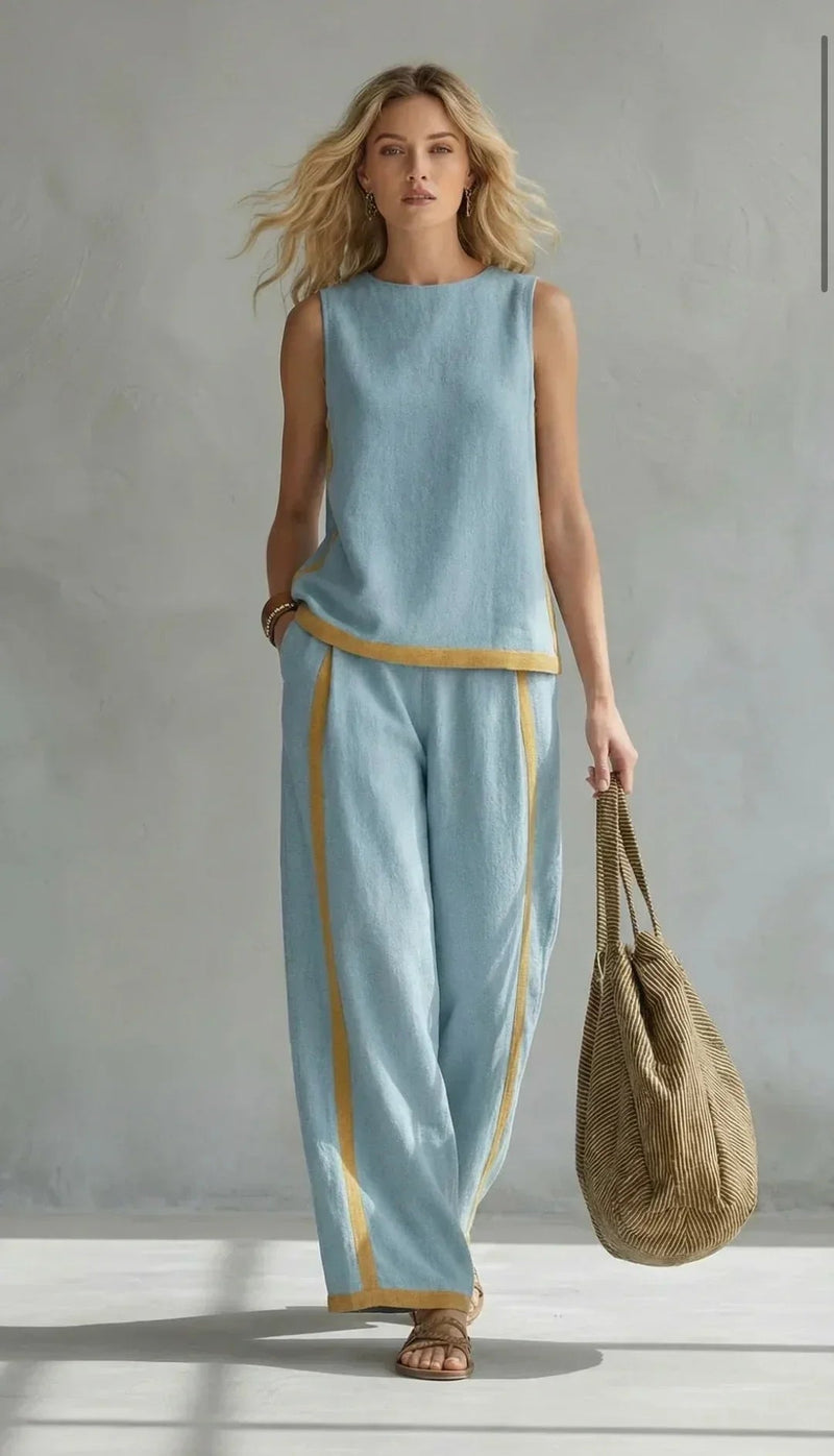 Ursula | Smart-Casual Waistcoat and Trouser Set with Two-Tone Trim