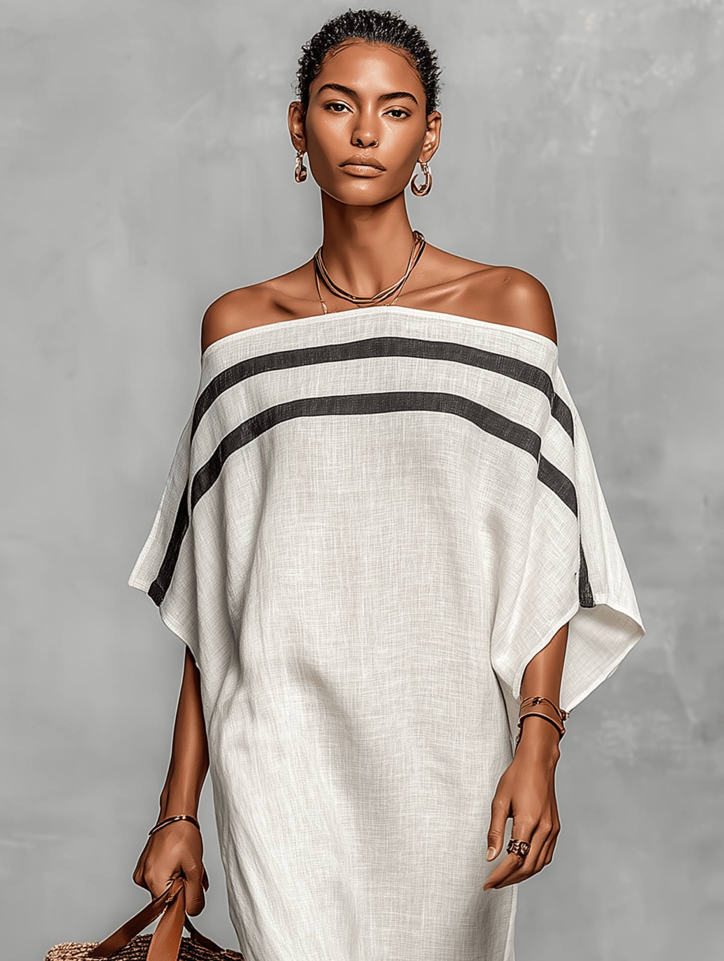Vestido maxi de lino con hombros descubiertos