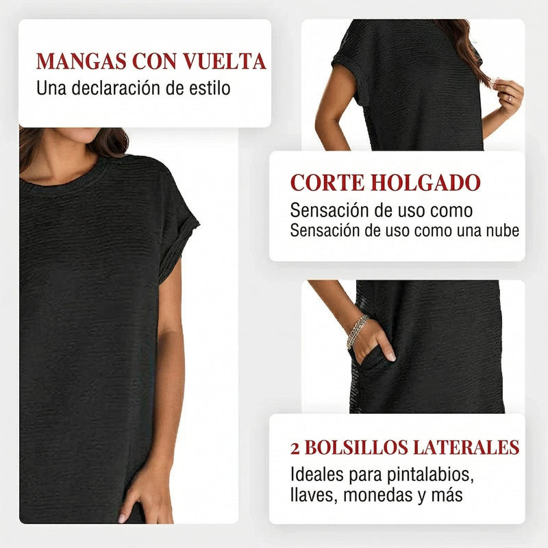 Lidia - Vestido de mujer de corte holgado con bolsillos