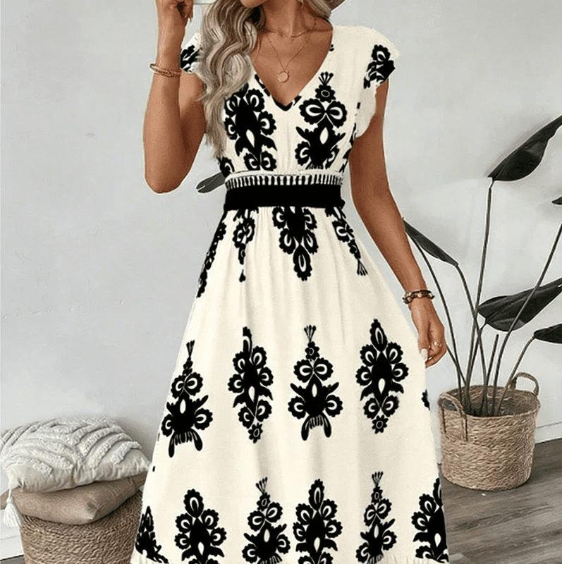Candela - Vestido maxi barroco con escote en V