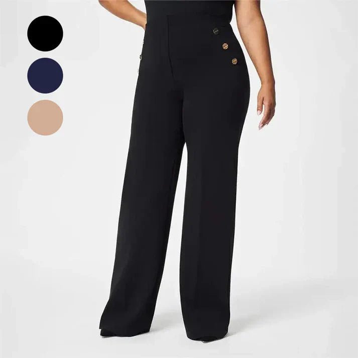 Mónica- Pantalón elástico de tiro alto y botones dorados