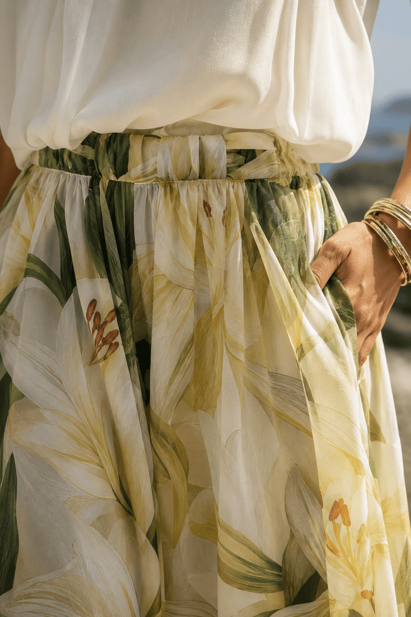 Antibes Set | Ruffled Top & Floral Wide-Leg Trousers