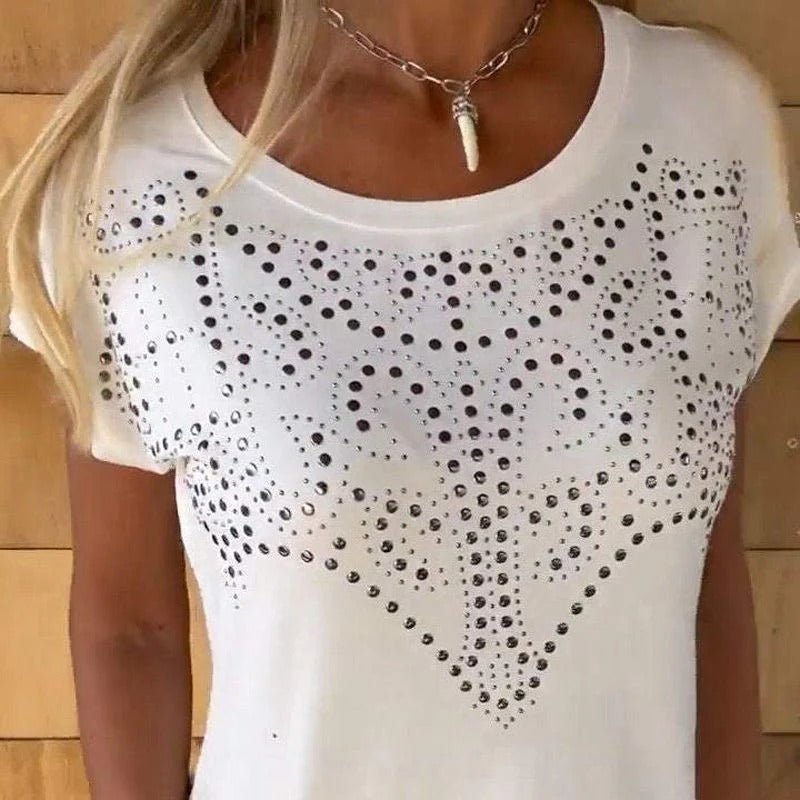 Mara - Camiseta con detalle brillante y flecos