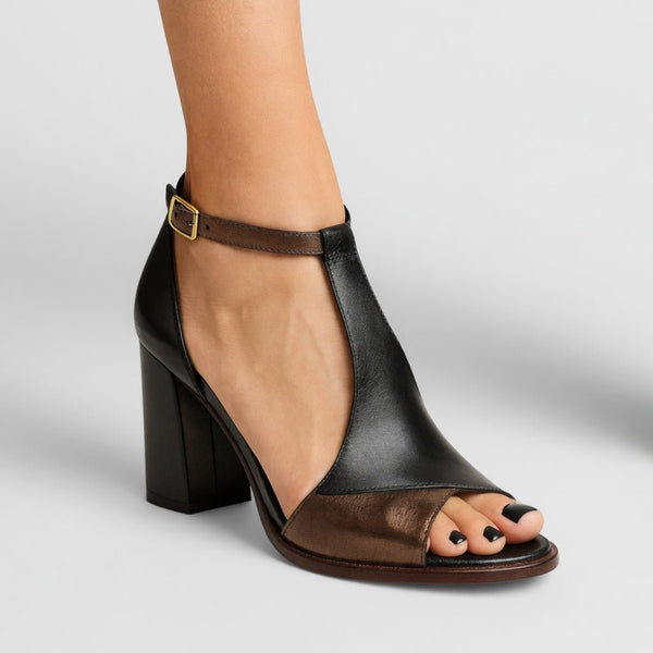 Elwira™ — Two-Tone Block Heel Sandals, Bold Urban Elegance