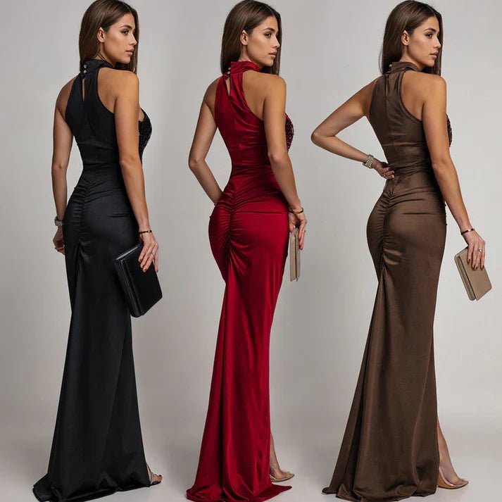 Victoria - Vestido halter con abertura y lentejuelas