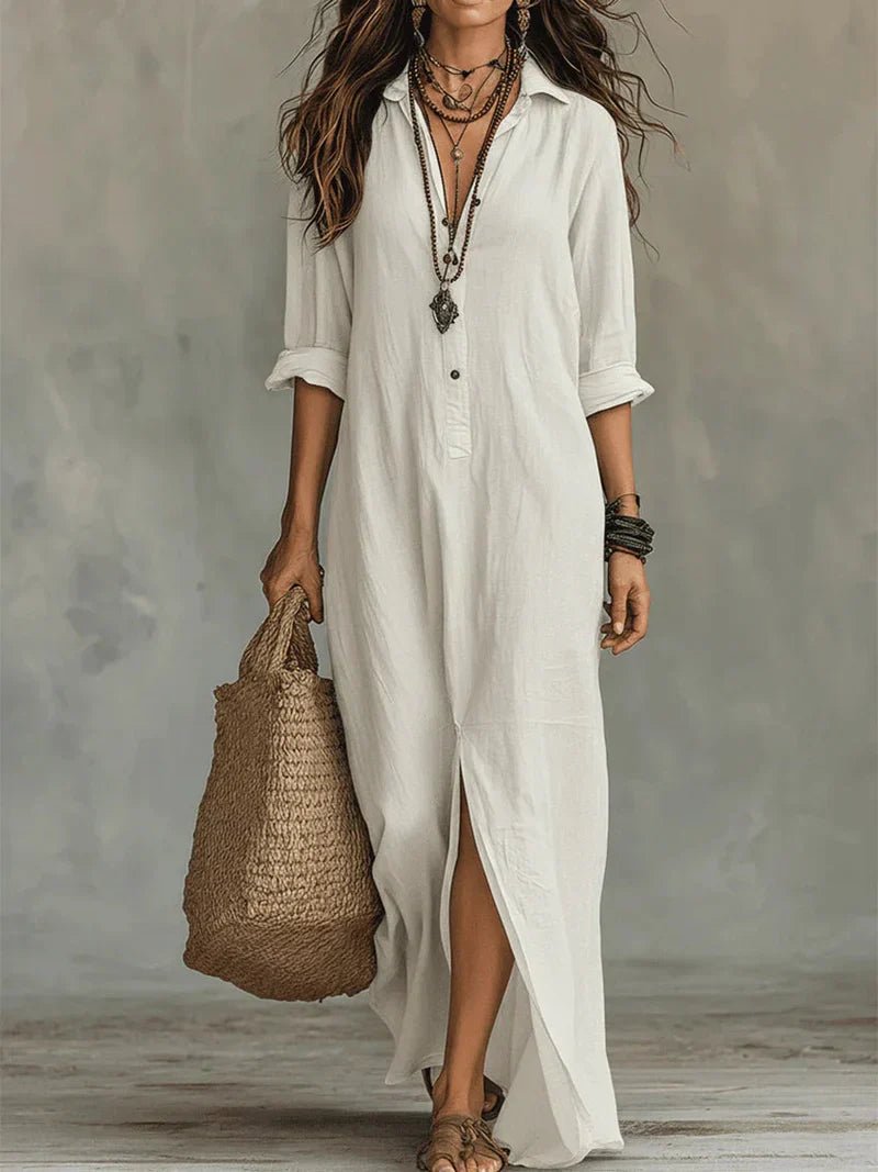 Céline™ | Loose Black Maxi Dress with Buttons