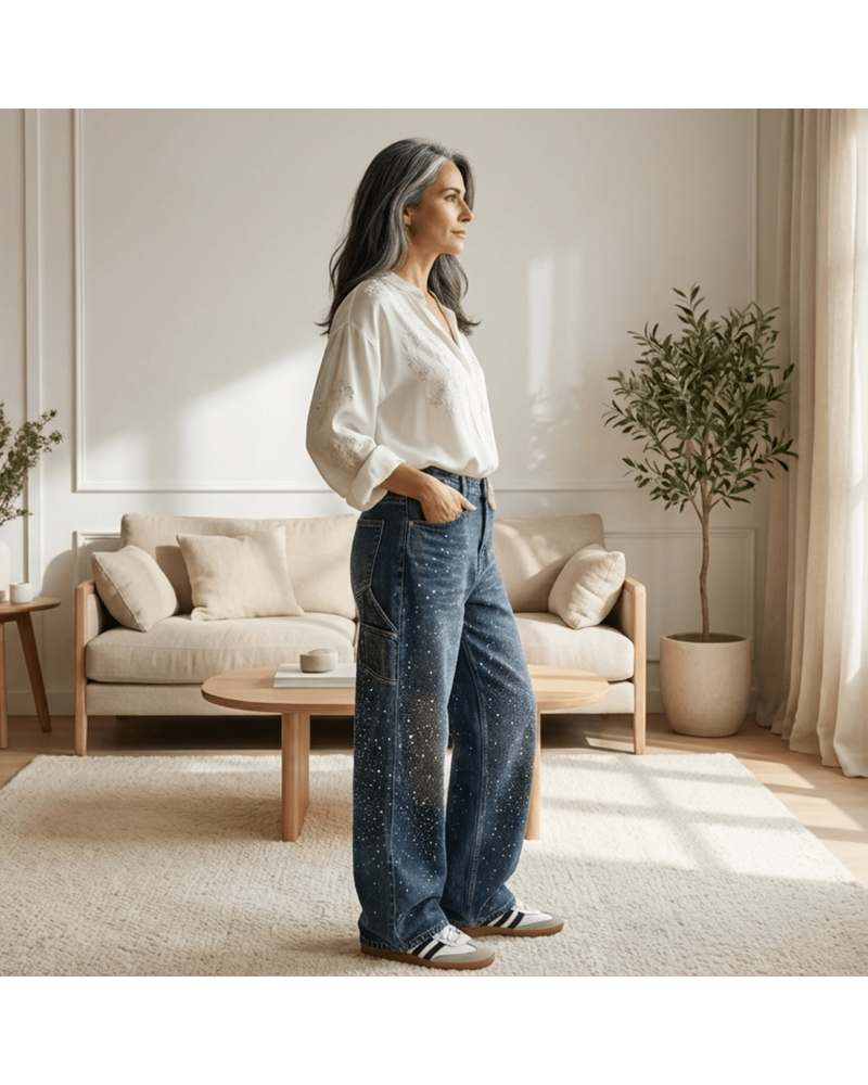 Valeria | Wide-Leg Jeans with Sparkling Details - Camila Fashions