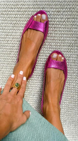 Chic metallic champagne gold open-toe flats