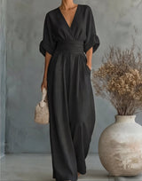 Daniela - Mono elegante de escote en V y pierna ancha
