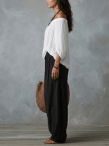 White Off-Shoulder Top & Flared Lantern Trousers Set