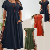 Irene - Vestido plisado con mangas cortas y bolsillos