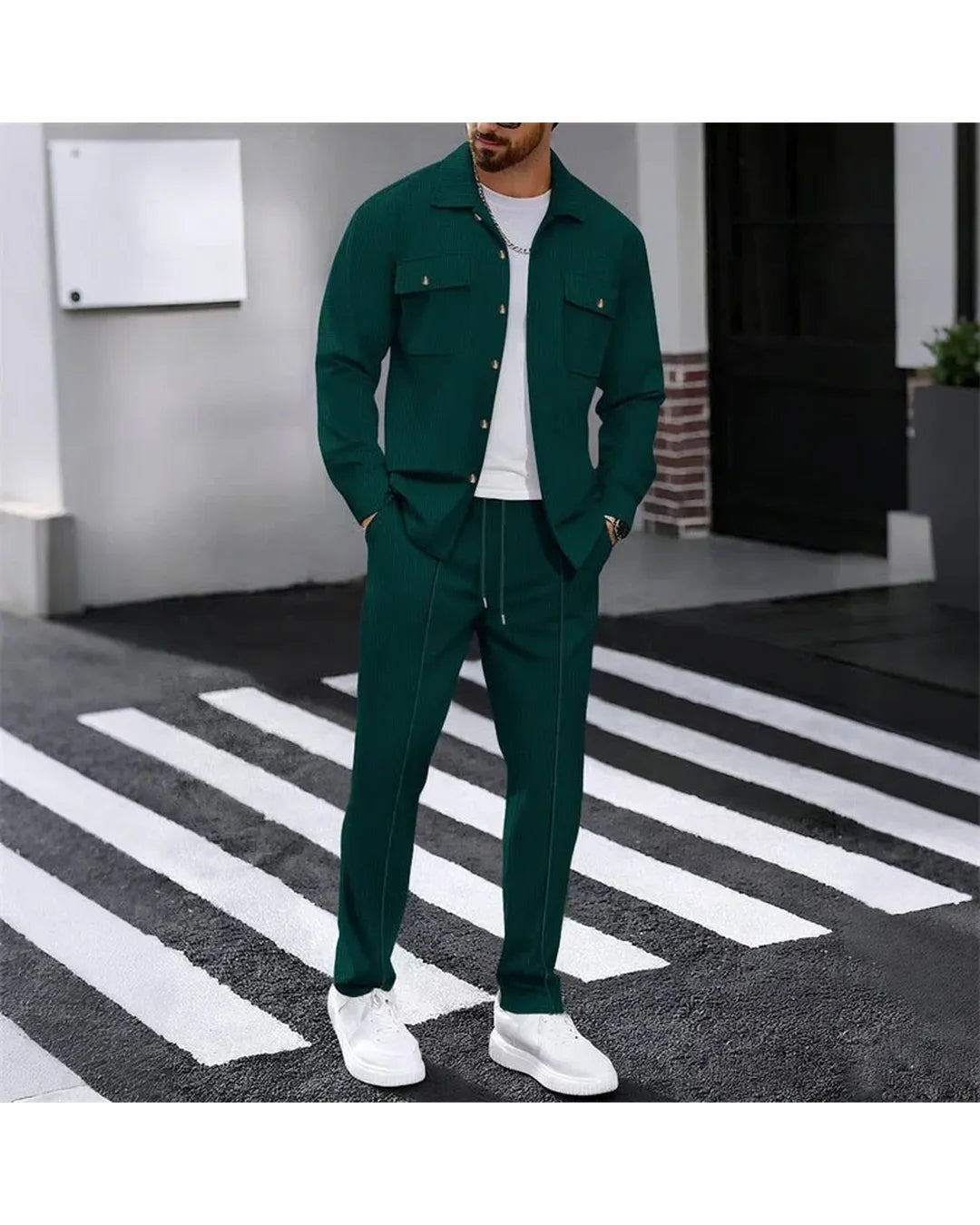 Iván – Conjunto de chaqueta abotonada y pantalón waffle - Camila Fashions