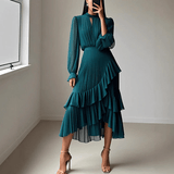 Noelia - Vestido elegante con escote ojo de cerradura y volantes