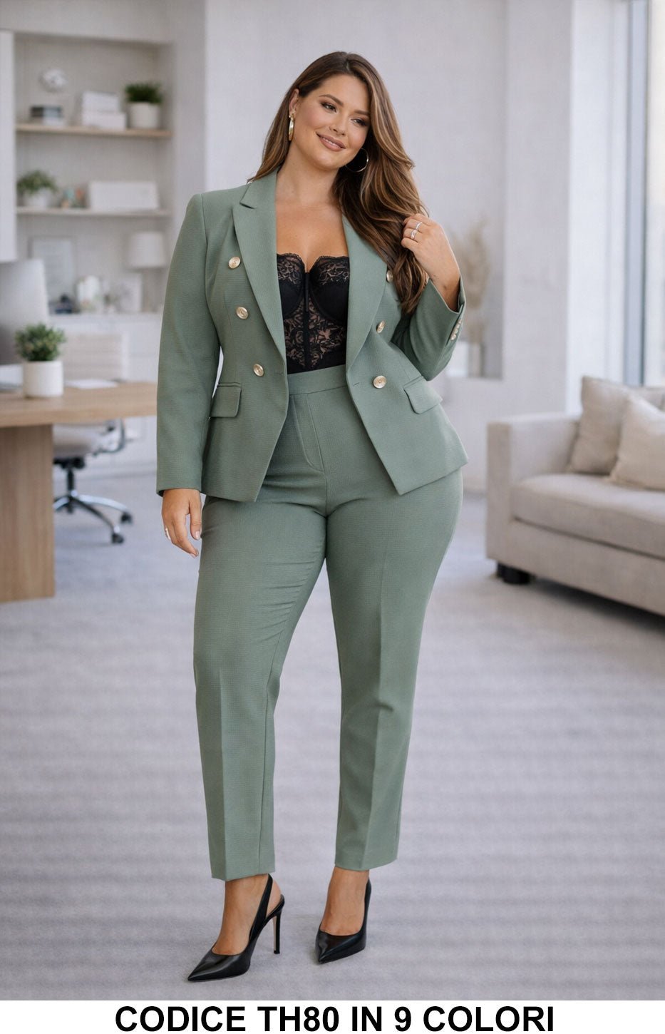 Traje curvy de mujer de 3 piezas con chaqueta, chaleco y pantalón en 6 colores