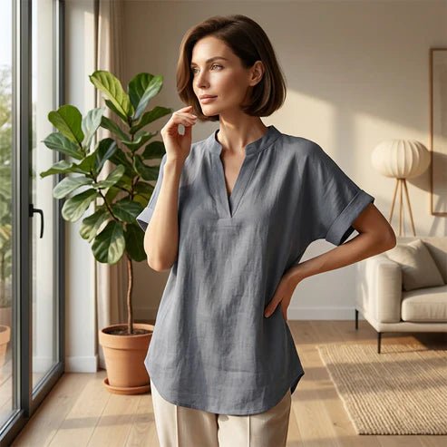 Celia - Blusa lisa de manga corta y corte holgado