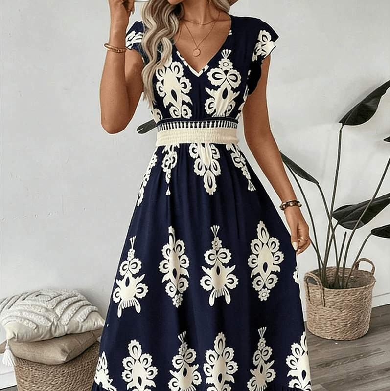 Candela - Vestido maxi barroco con escote en V