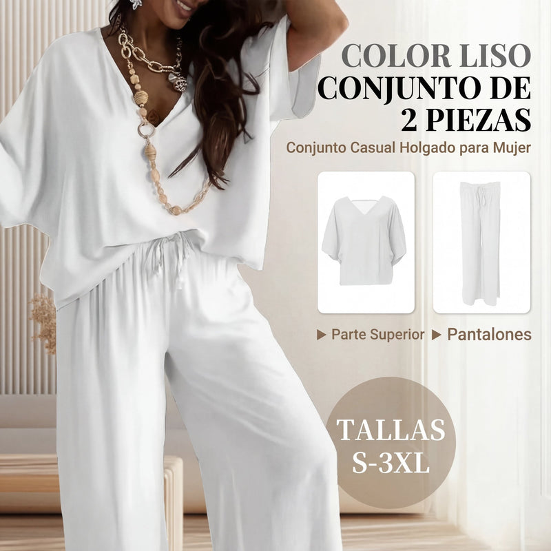 Mónica - Conjunto casual holgado de color liso