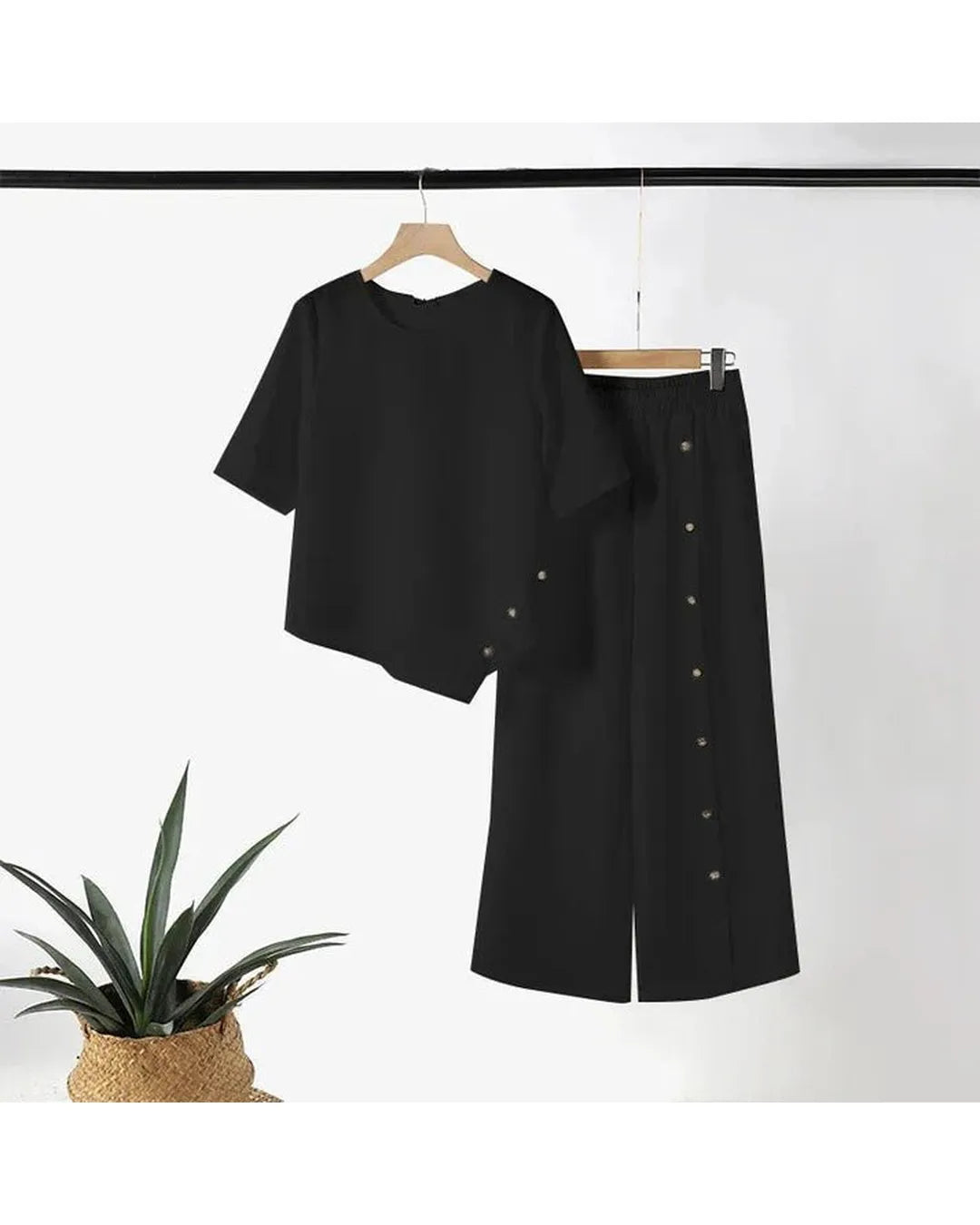 Elena - Conjunto elegante de top asimétrico y pantalón ancho - Camila Fashions