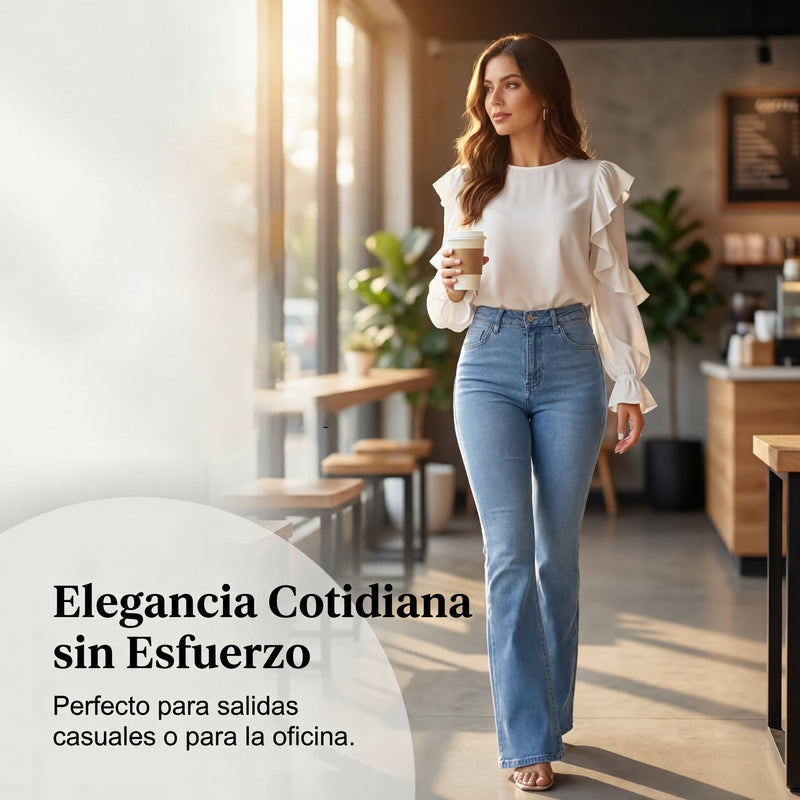 Claudia - Vaqueros elásticos acampanados de cintura alta