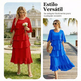 Raquel - Elegante vestido con mangas con volantes en capas