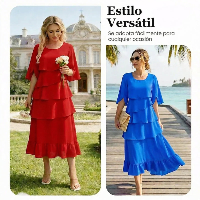 Raquel - Elegante vestido con mangas con volantes en capas