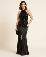 Victoria - Vestido halter con abertura y lentejuelas