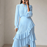 Noelia - Vestido elegante con escote ojo de cerradura y volantes